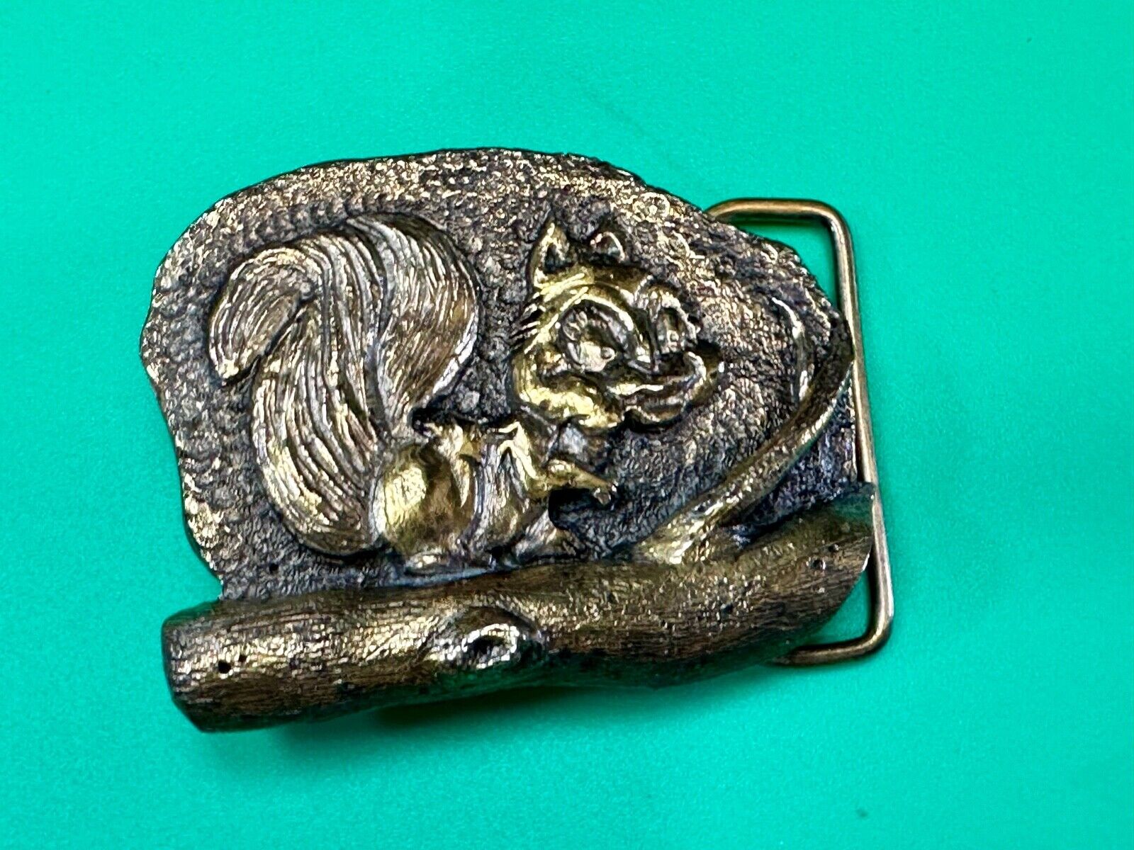 Adorable Chipmunk on tree branch vintage belt buckle by M&M Chicago