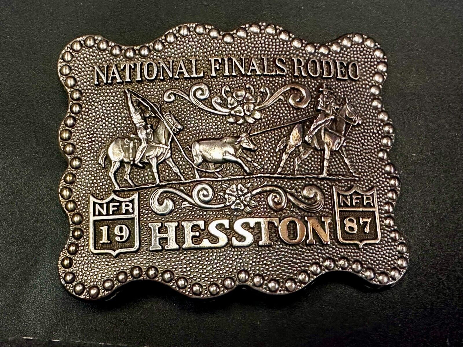 1987 ADM Hesston NFR National Finals Rodeo Cowboys Western Belt Buckle