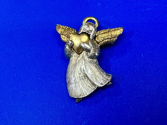 Angle holding heart -vintage two tone LC Liz Claiborne Signed Brooch Pin