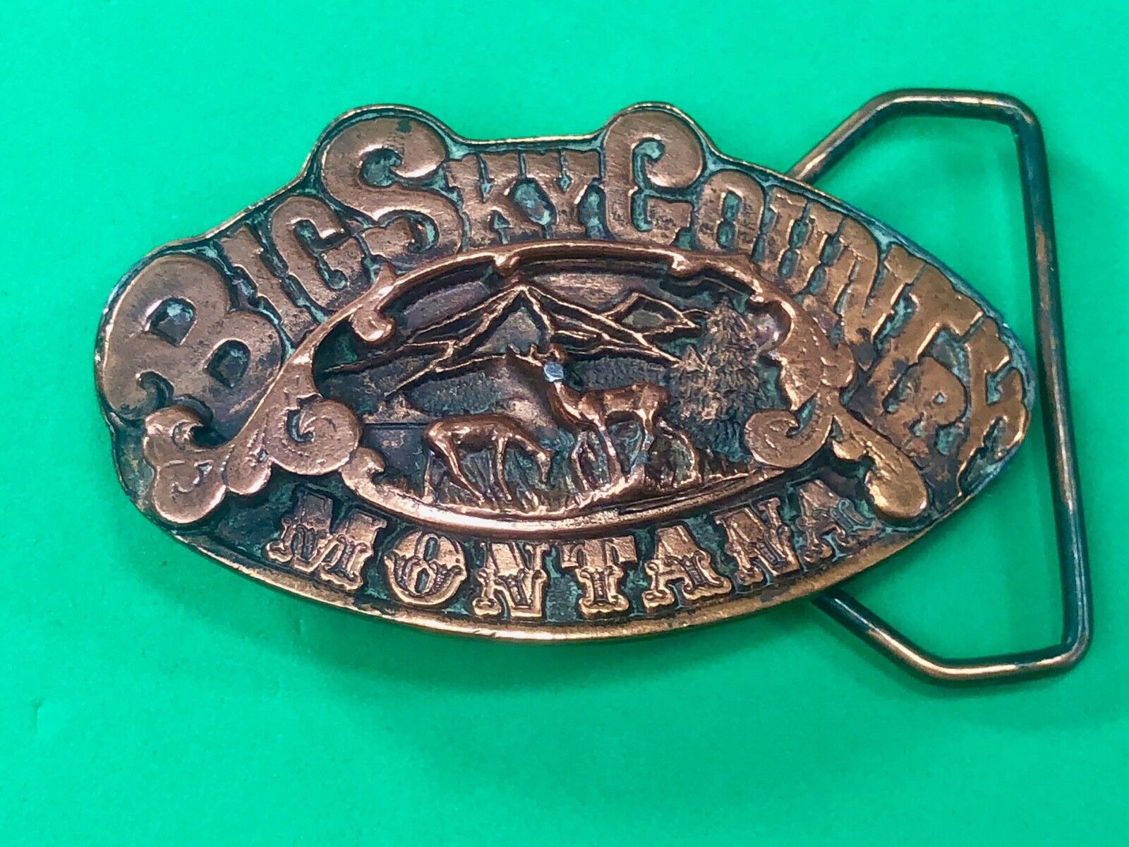 Vintage 1976 Rare Big Sky Country Montana Vintage Adezy 3D Copper Belt Buckle