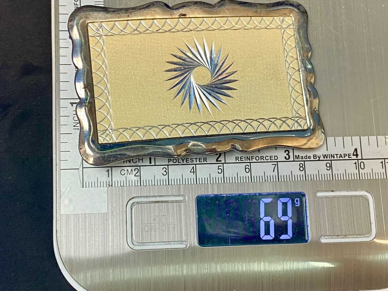 Vintage Etched Star Swirl Burst Pattern Western Rectangular Belt Buckle 