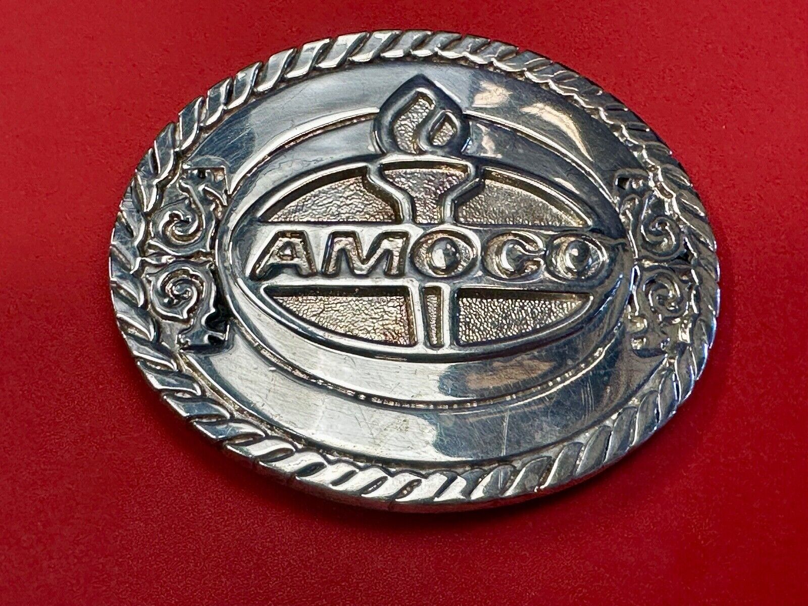 Amoco Oil Gas Mining Fuel Company logo Vintage 1981 belt buckle by by OC tanner