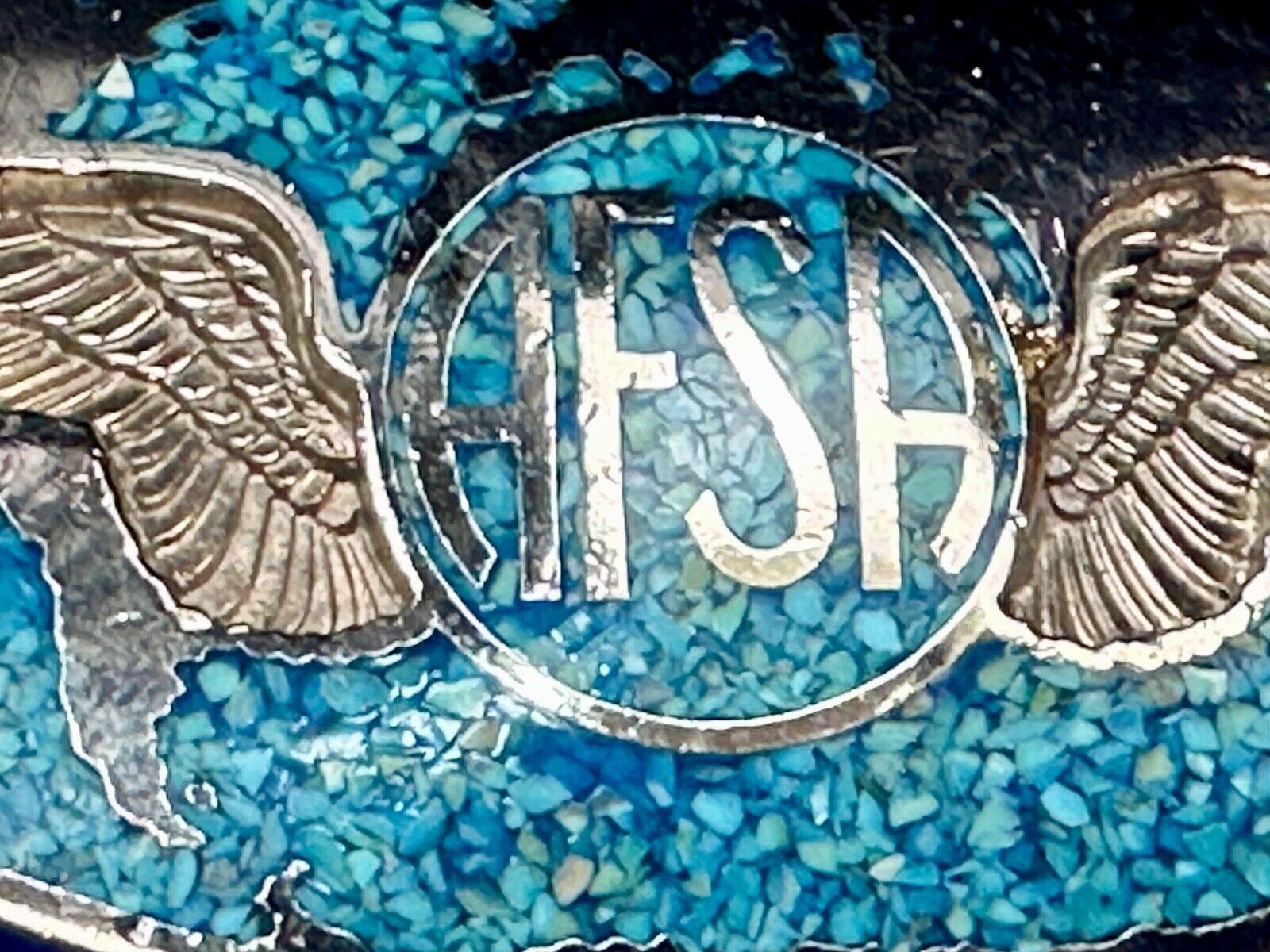 Air Force Sergeants Association AFSA Turquoise Chip inlaid oval belt buckle