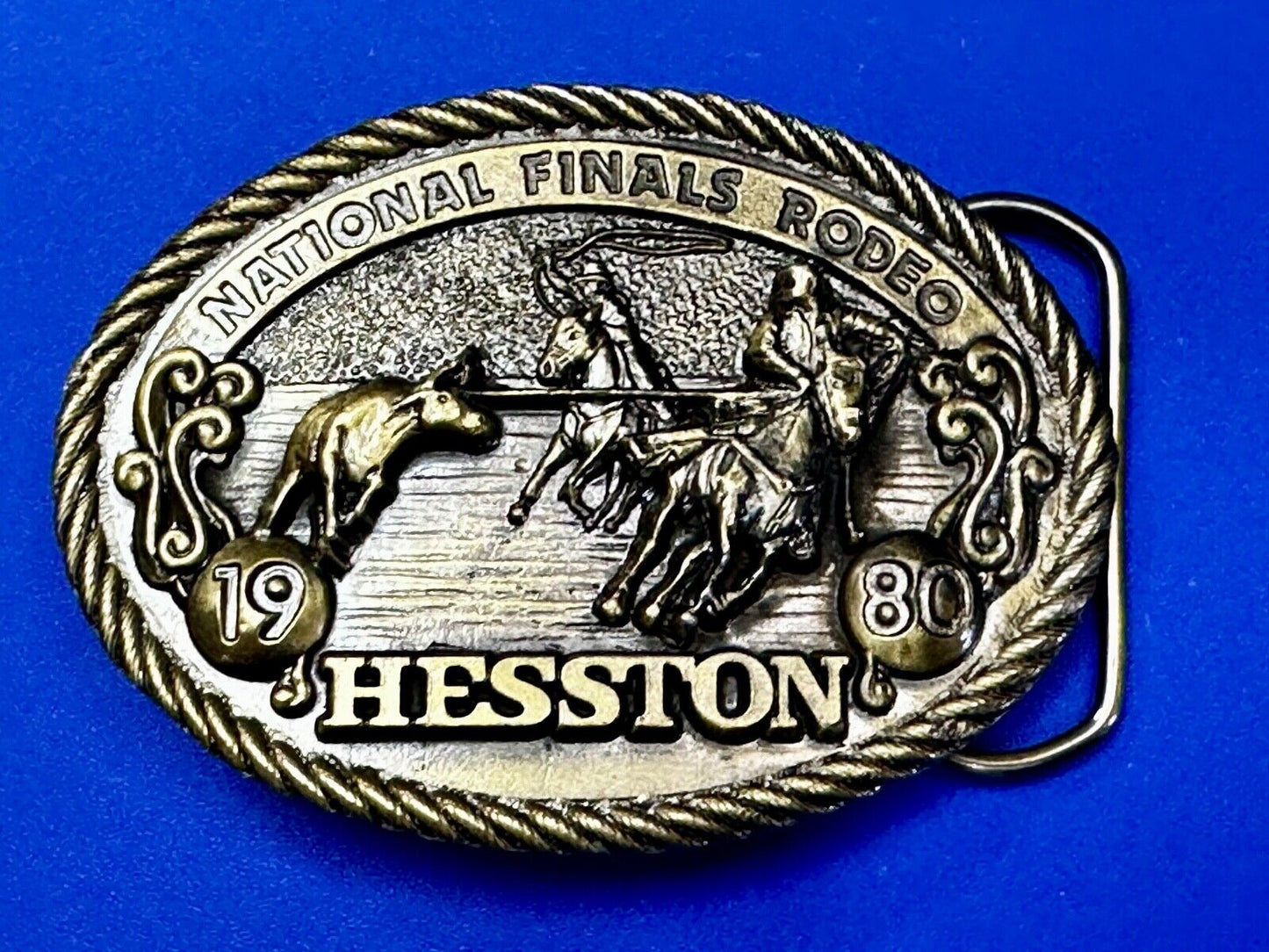 1980 Hesston Belt Buckle. Team Roping. Sixth Edition, National Finals Rodeo