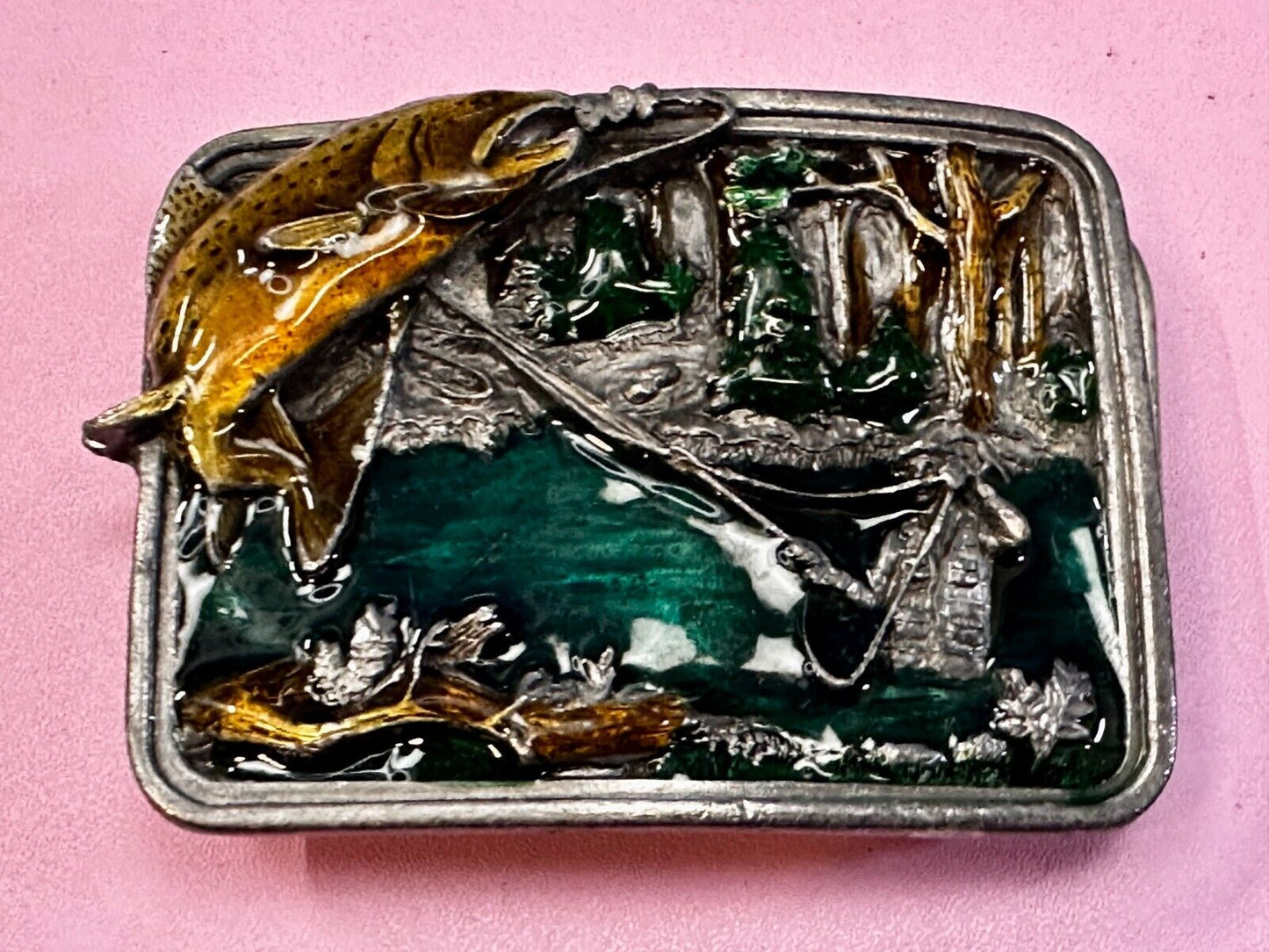 Trout Fly Fish Fishing Fisherman Sportsman Vintage 1983 Bergamot Belt Buckle