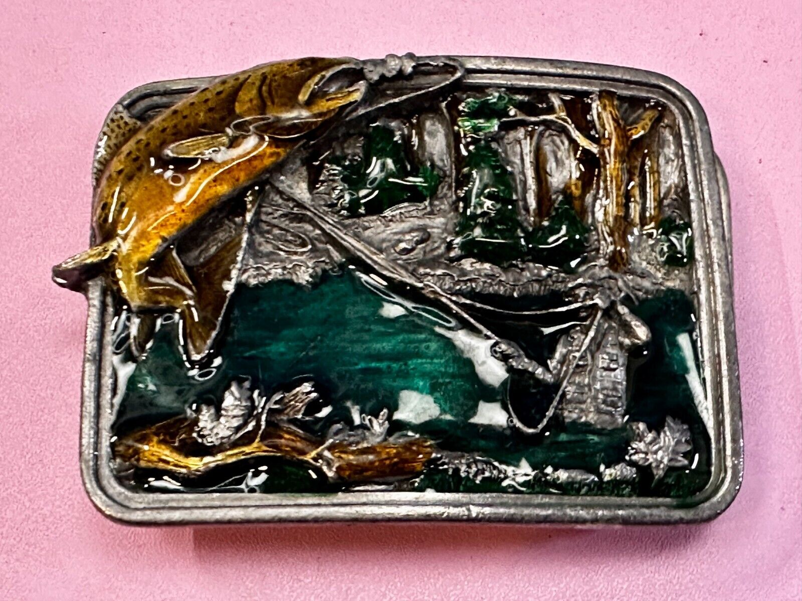Trout Fly Fish Fishing Fisherman Sportsman Vintage 1983 Bergamot Belt Buckle