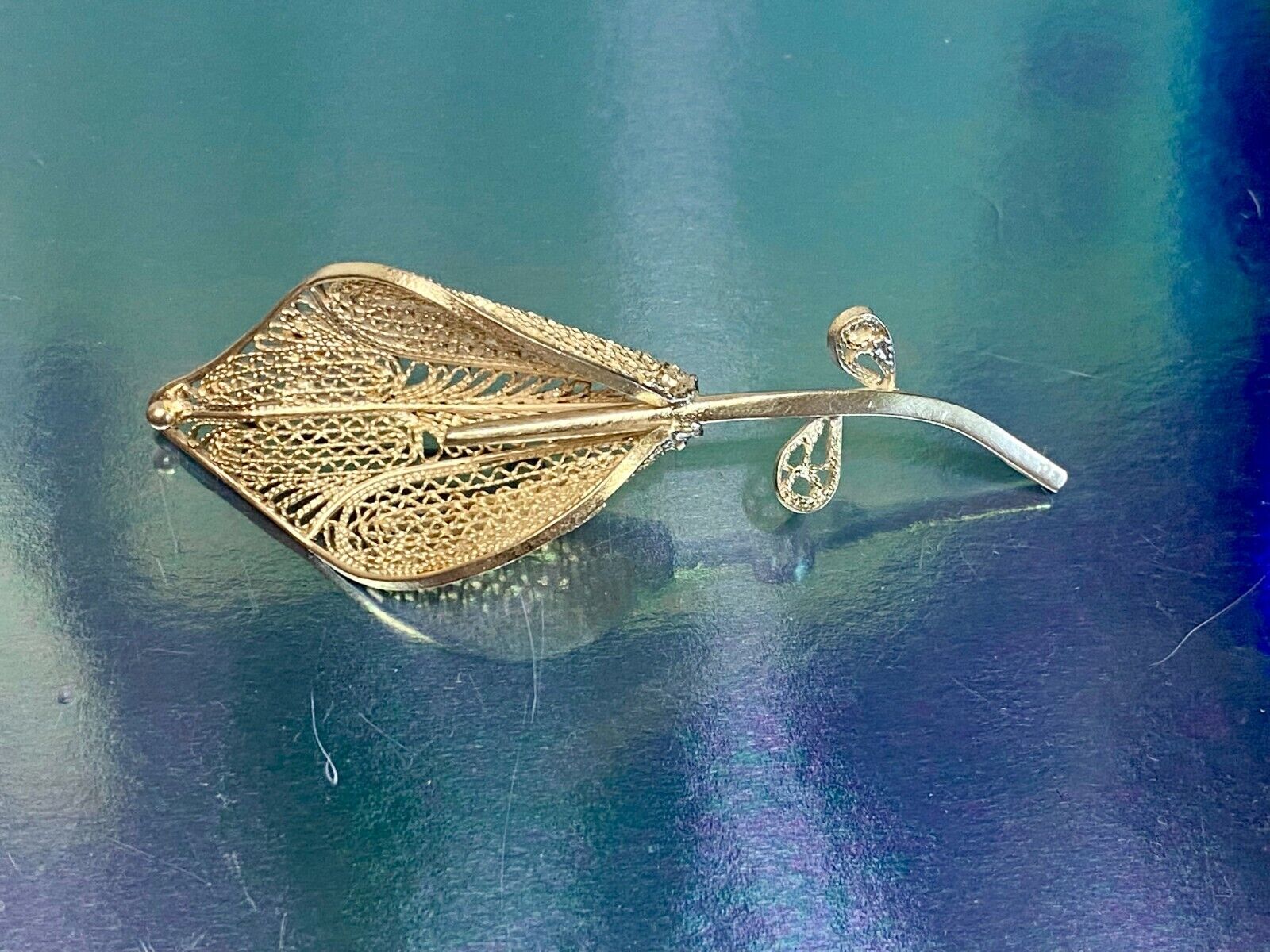 Vintage Filagree Easter Lily Flower Single Stem 925 Sterling Silver Brooch Pin