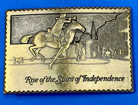 Vintage Cut Out Stamp Rise Of The Spirit Of Independence Horse Rider Belt Buckle