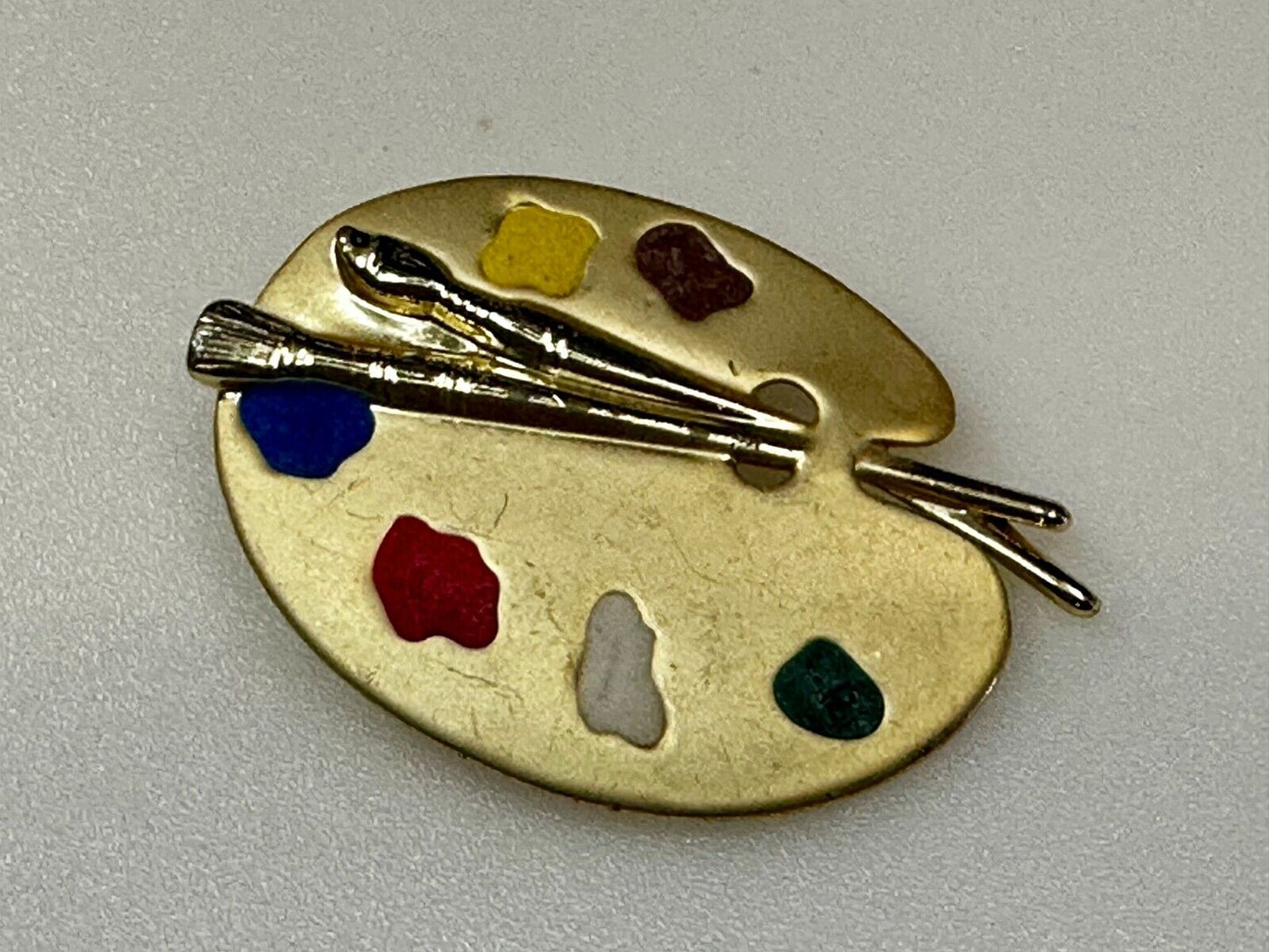 Vintage Gold Tone Artist's Palette Brooch Pin Signed AJC Paint Brush Painting 🎨