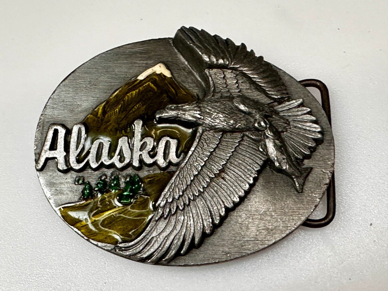 Alaska Patriotic Flying Eagle Frontier State 1990's Siskiyou Vintage Belt Buckle