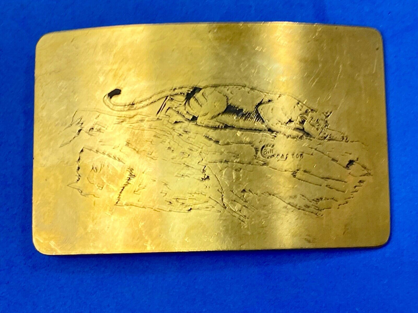Vintage ART WORK Cat Cougar Tiger drawing Art Belt Buckle by BILL CRAFTON 