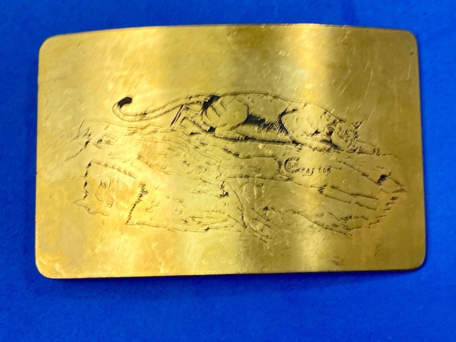 Vintage ART WORK Cat Cougar Tiger drawing Art Belt Buckle by BILL CRAFTON 