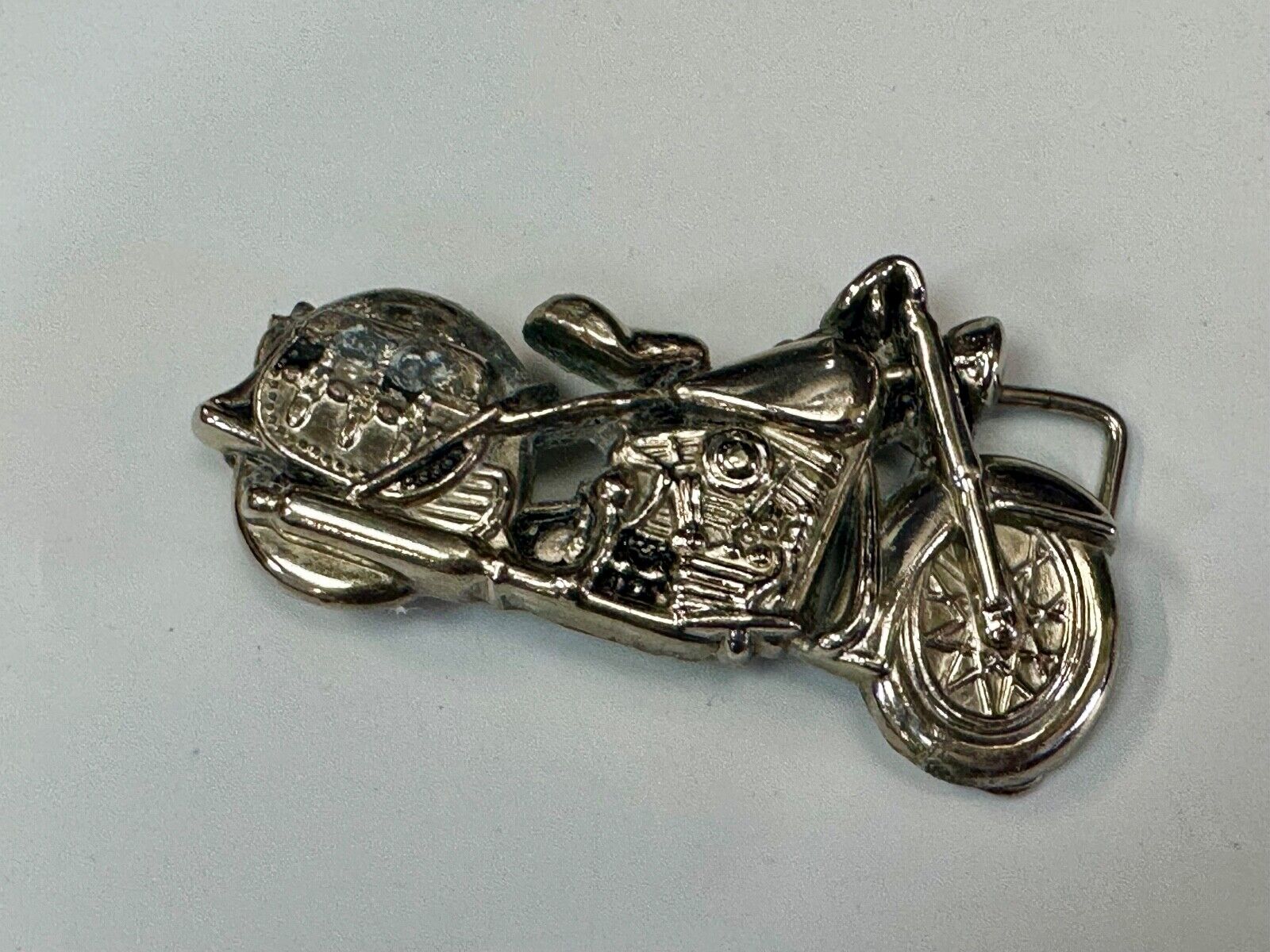 4" wide Figural Motorcycle W/ Saddle bag Silver color bikers belt buckle
