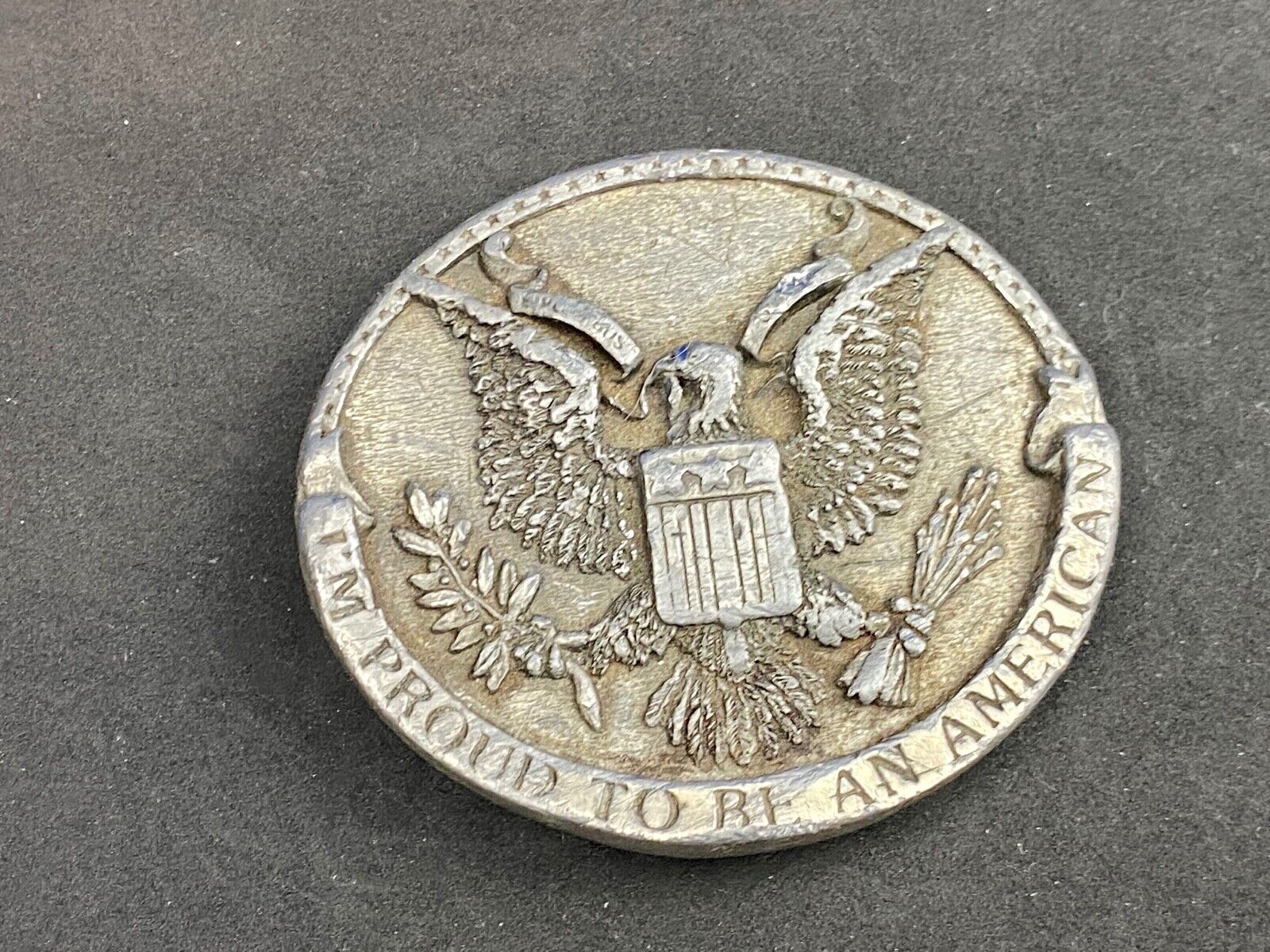 Vintage 1981 Patriotic.   I'm Proud to be an American! USA belt buckle Bergamot 