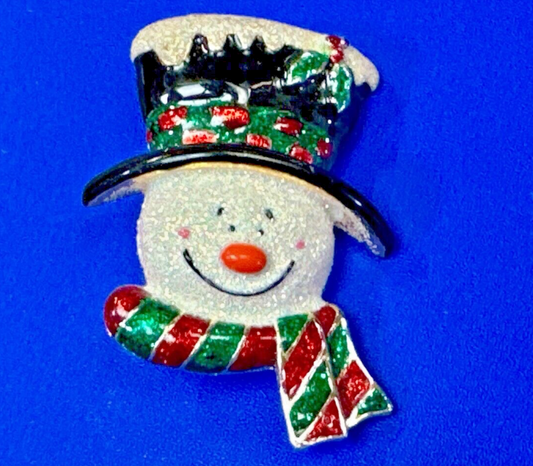 Adorable Snowman Head Danecraft signed vintage silver color brooch pin