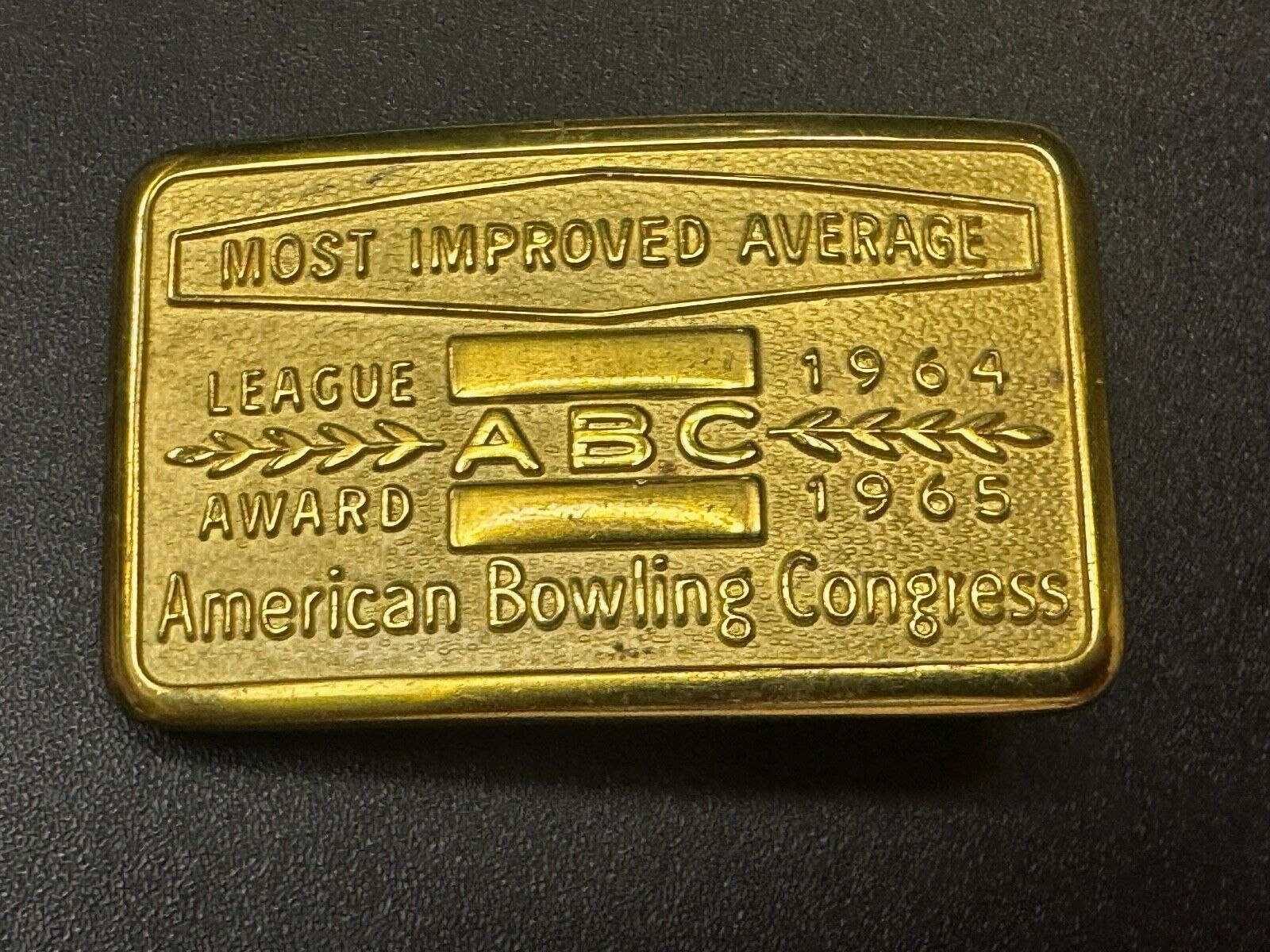 ABC Bowling League Award Trophy 1964 - 65 Belt Buckle RARE Most Improved Average