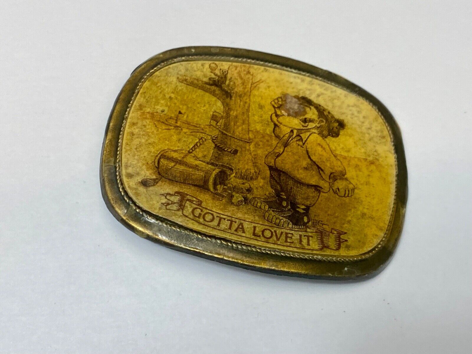 Vintage 1980's "Gotta Love It' Golf Humor Belt Buckle Brass Enamel Squirrel Club