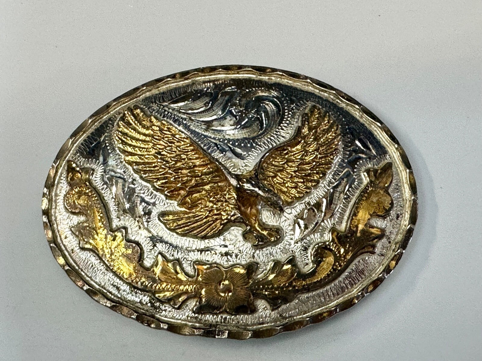American Patriot Eagle - Majestic Vintage Alpaca Fina JG Mexico Belt Buckle 