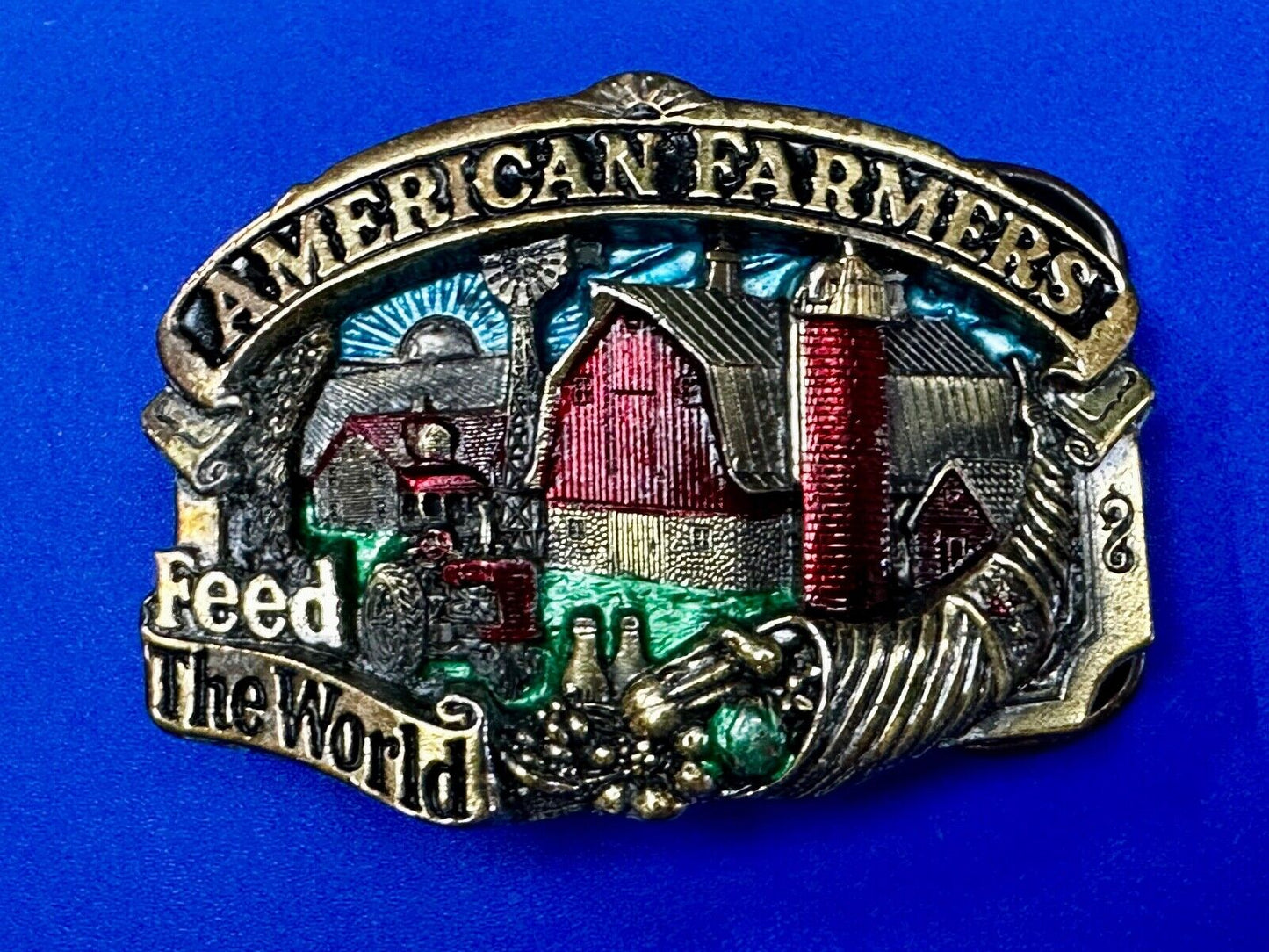 American farmers feed the world Vintage 1984 The Great American Belt Buckle Co