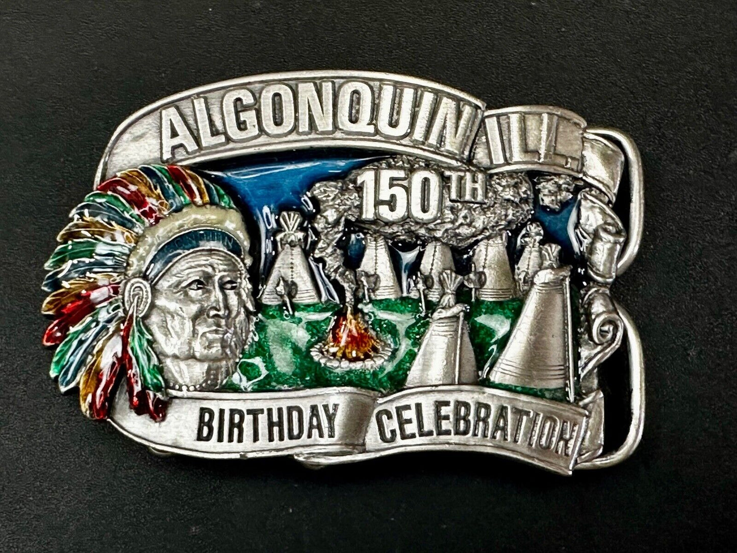Algonquin Illinois 150th Birthday Celebration Vintage Belt Buckle or Freestand