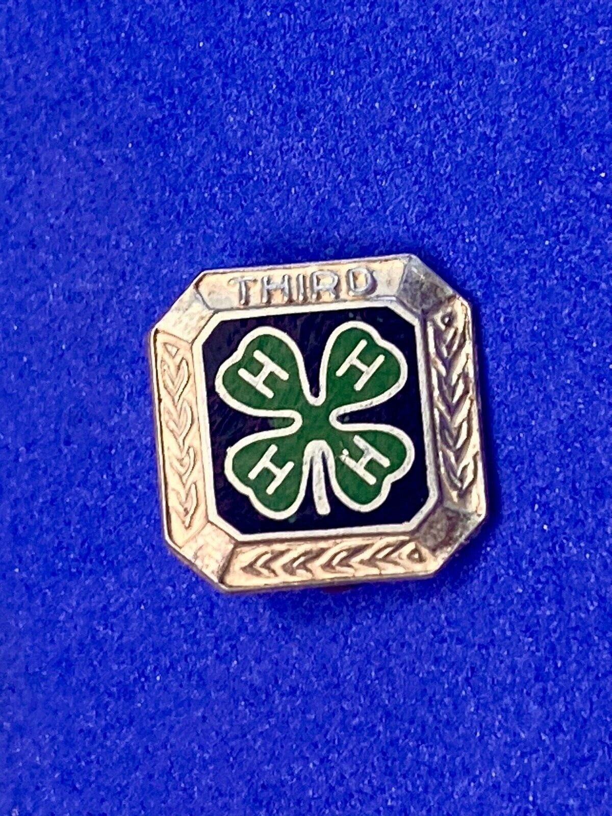 4-H Third Service Achievement 925 Sterling Silver Square Brooch Pin Green Black