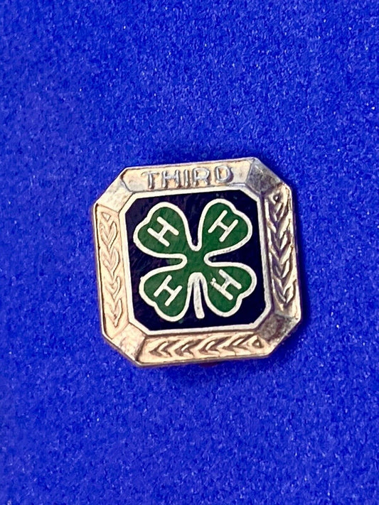 4-H Third Service Achievement 925 Sterling Silver Square Brooch Pin Green Black
