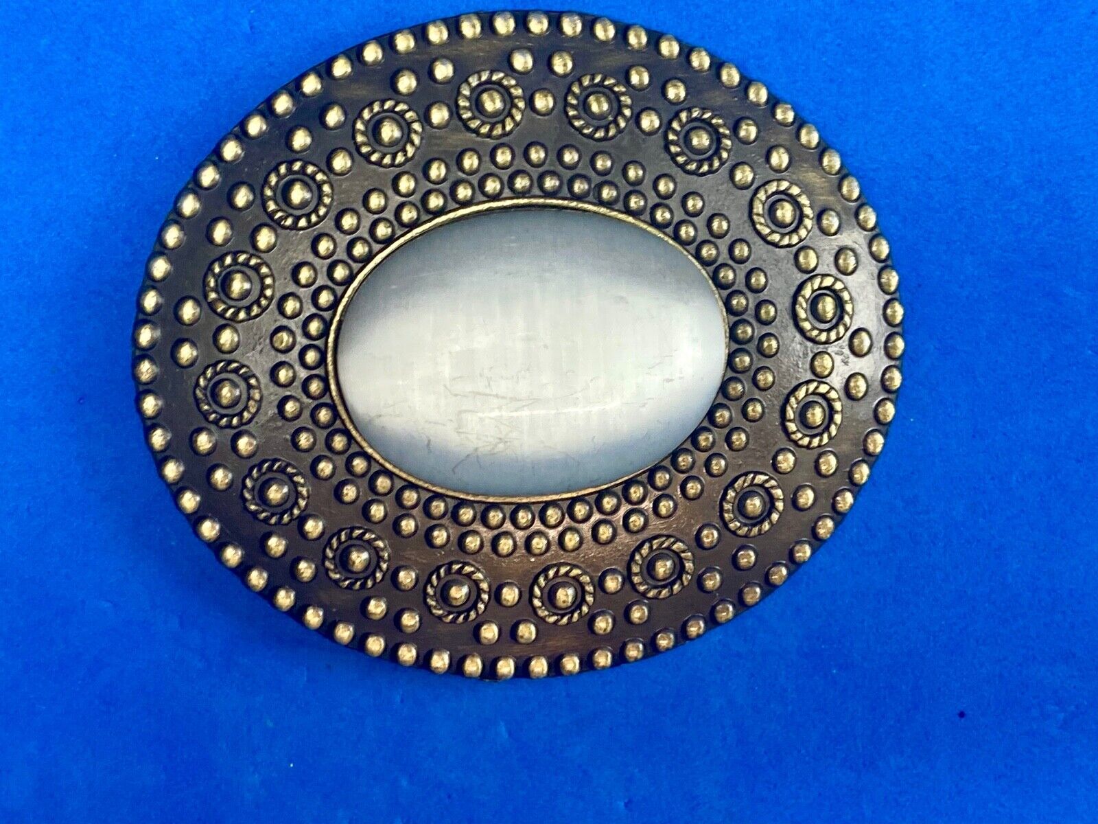 Unique Real or faux white oval stone in western centerpiece belt buckle