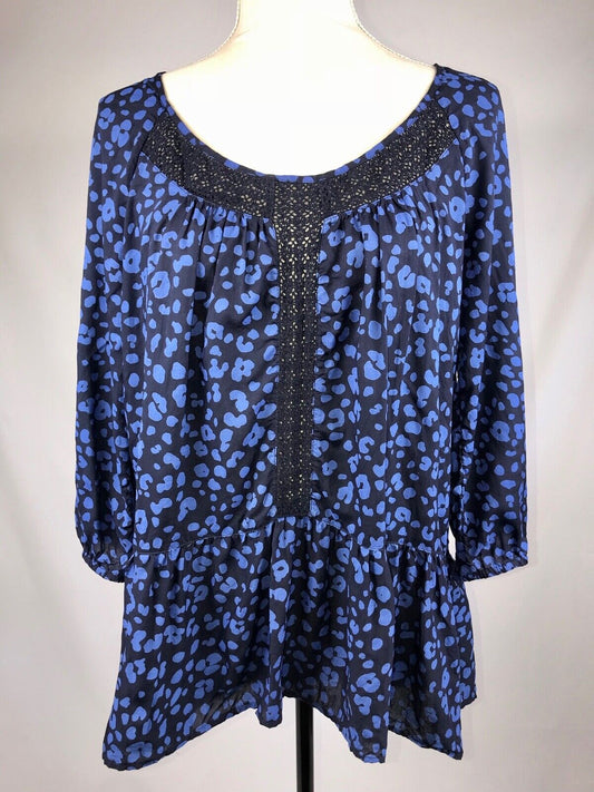 Anthropologie HD IN PARIS "Ressica" Blue Black Floral Lace Hi Lo Tunic Top S