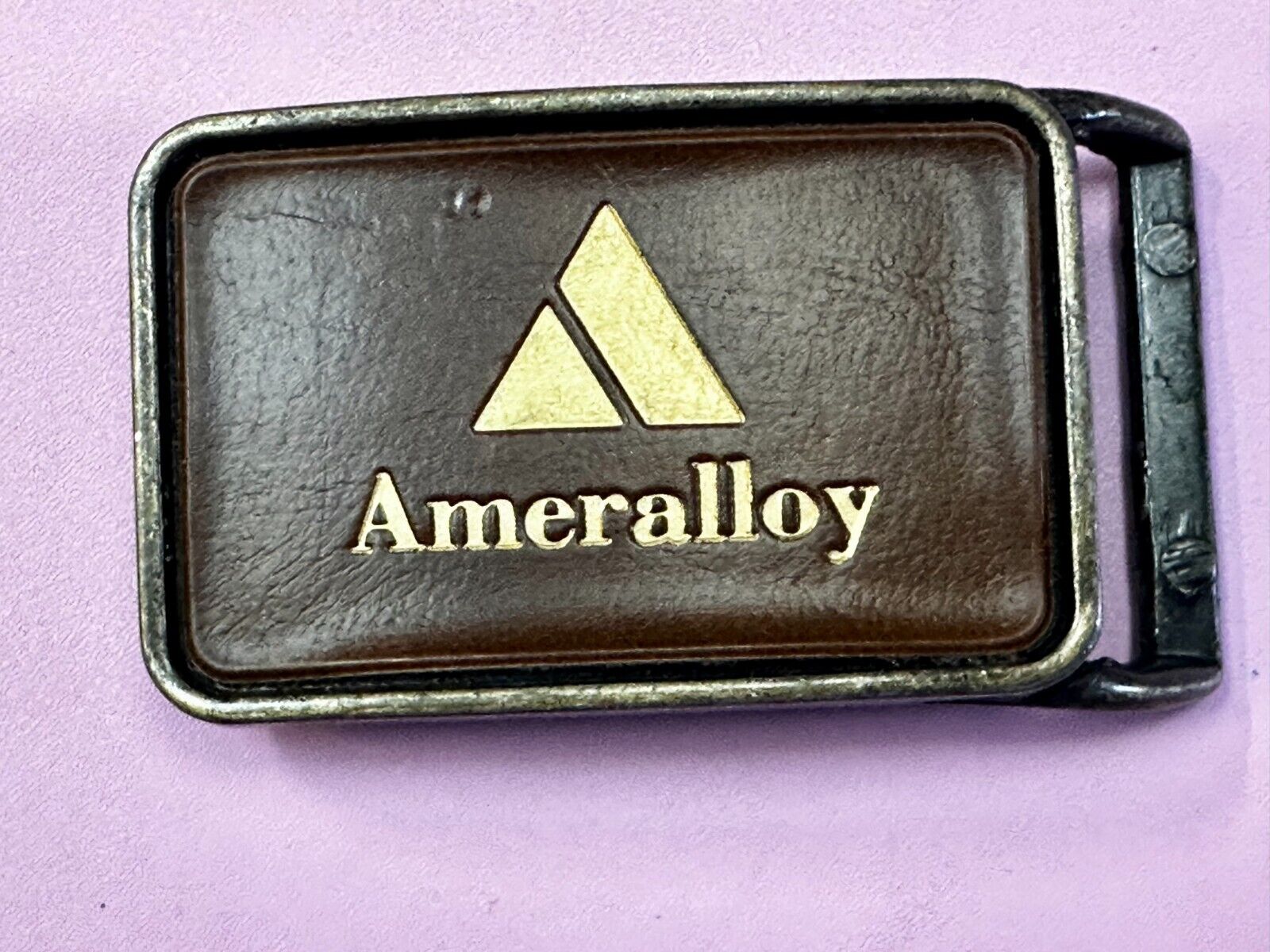 Ameralloy Steel Corporation Advertisement Leather on Metal Belt Buckle