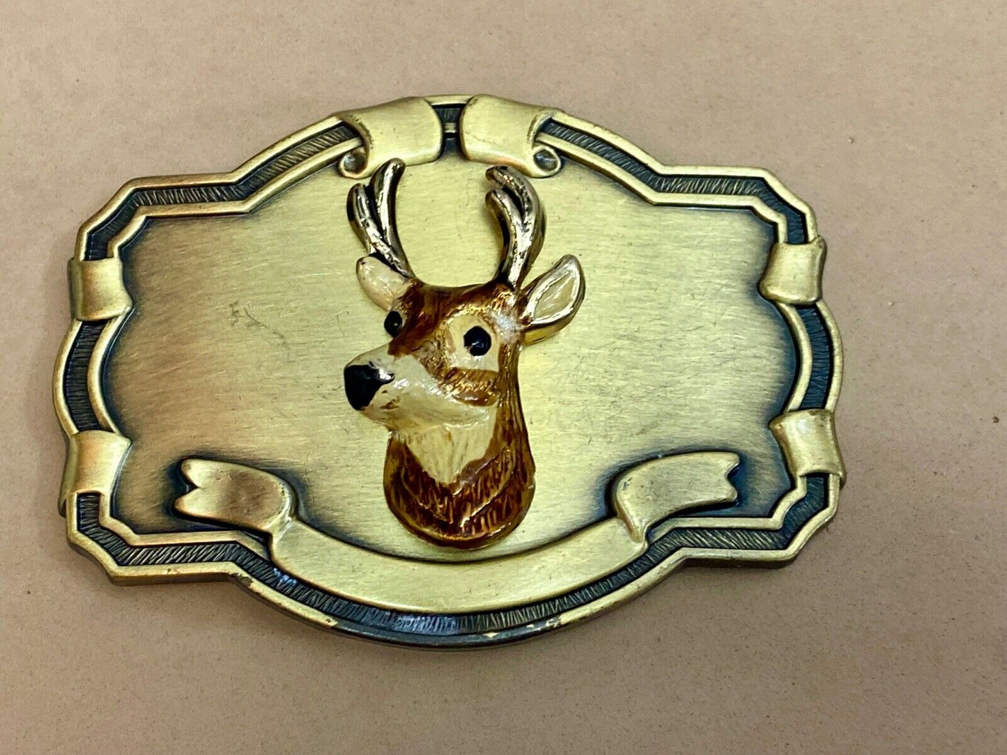 Vintage Deer Head Bust In Western Style Framed Belt Buckle Perfect Hunters Gift