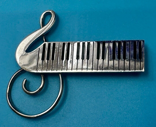 Treble Clef  Piano Music Keyboard Musician Vtg. Brooch Pin Sterling 925 Mexico