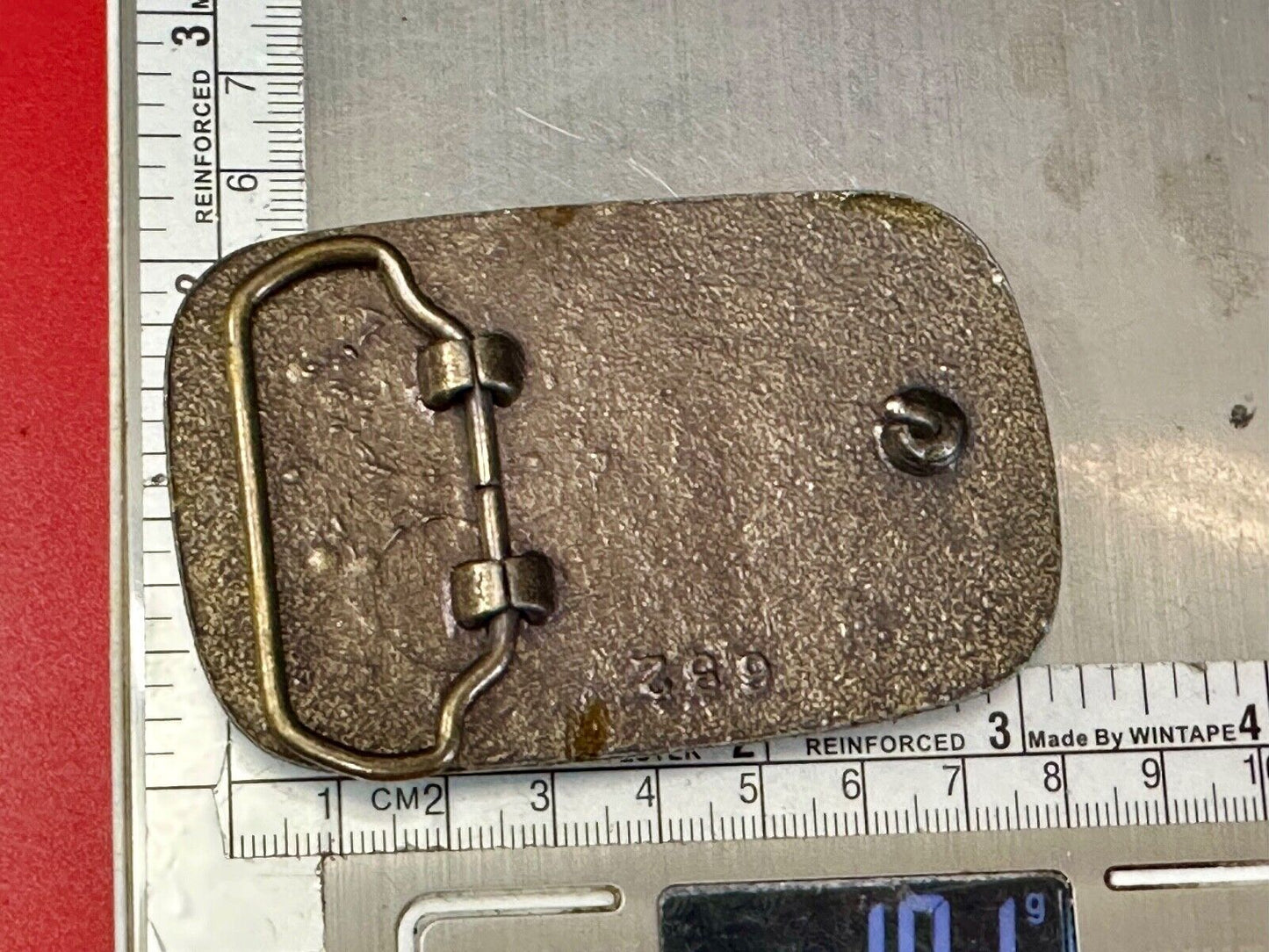 Unique artisan FISH drawing as centerpiece belt buckle - faux? leather backing