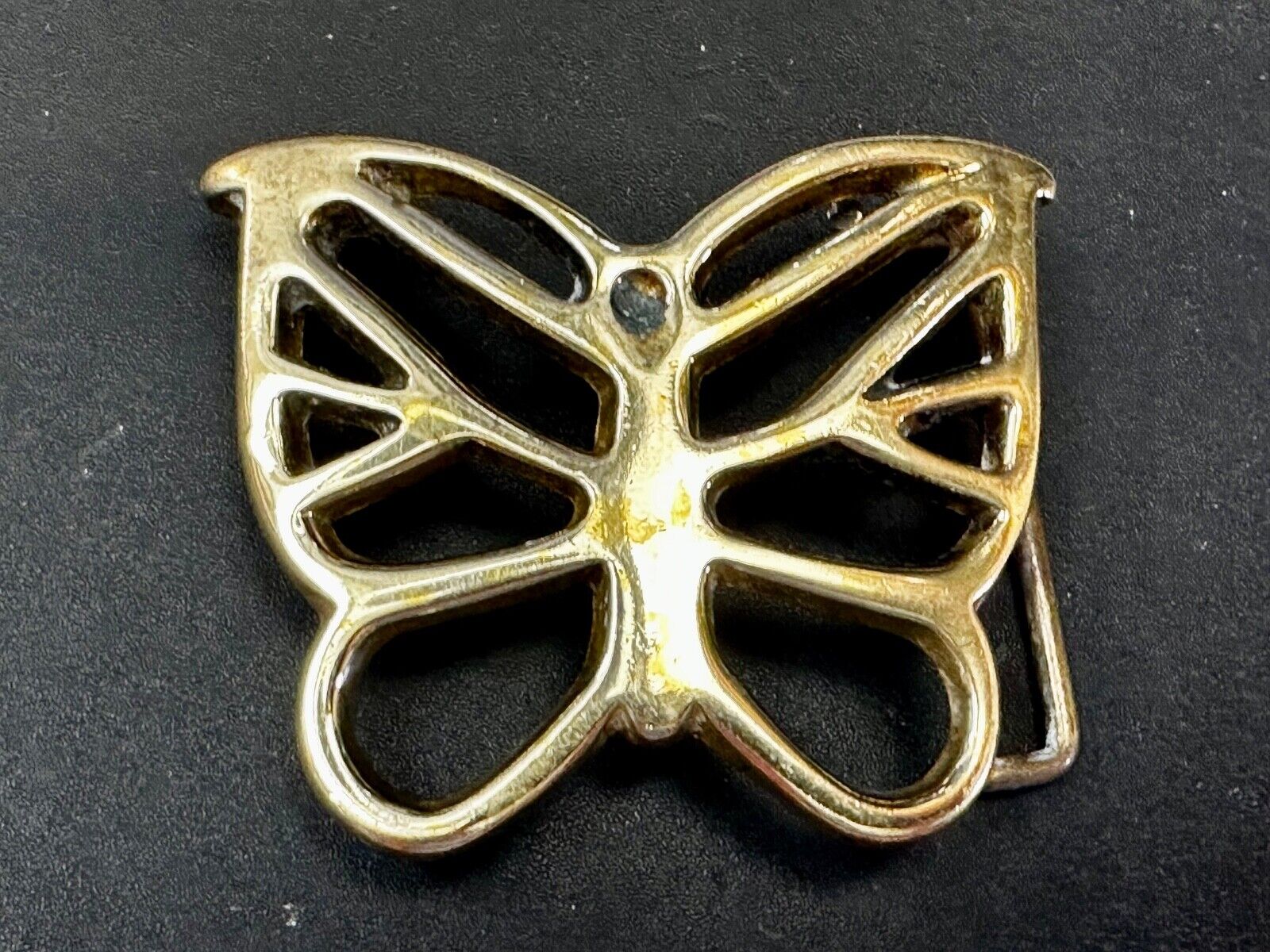 70s Butterfly Bug Insect Girl Kid Hippie Boho Animal Art Brass Vtg. Belt Buckle
