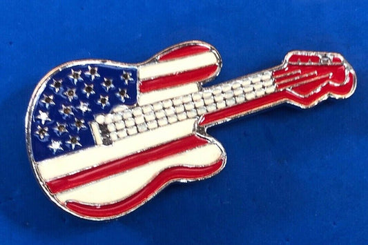 American USA flag colors on figural cut out guitar belt buckle  Rock & Roll! 