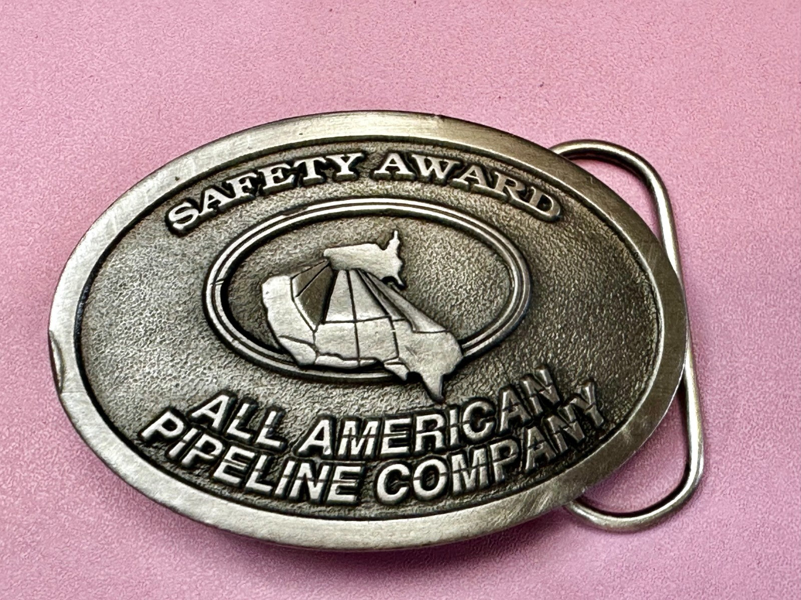 All American Pipeline Company Safety Award Worker Commemorative 1994 Belt Buckle