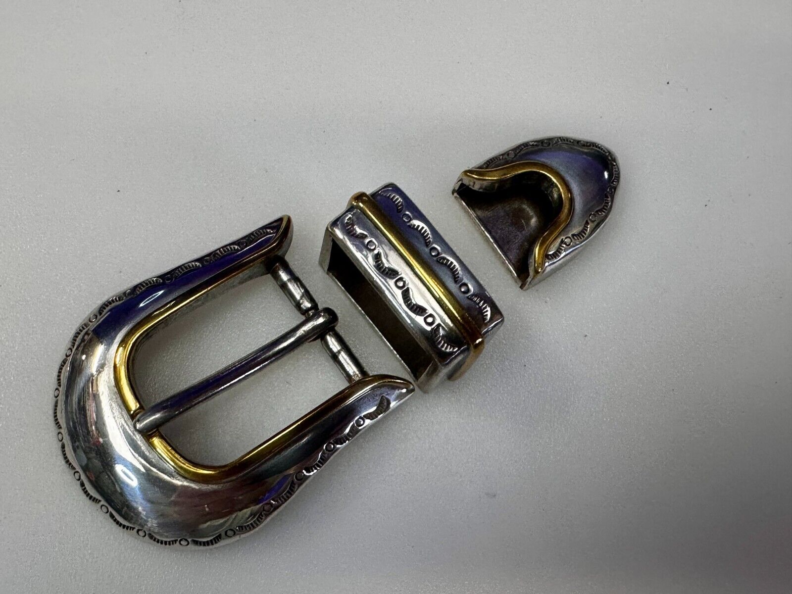 Two Tone Ranger Style Western Belt Buckle set for 1" belt  Keeper & Tip Included