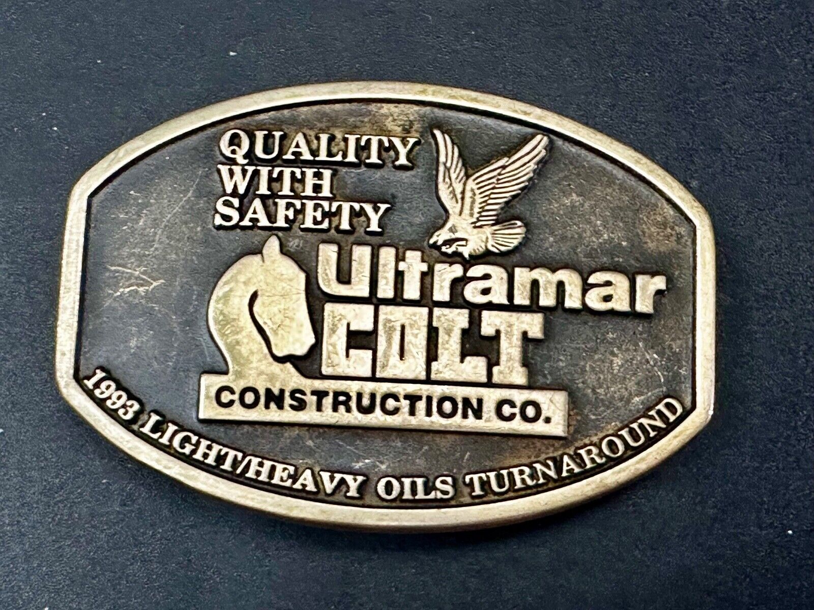 Ultramar Colt Construction Co 1993 Oils Quality W/ Safety Anacortes Belt Buckle