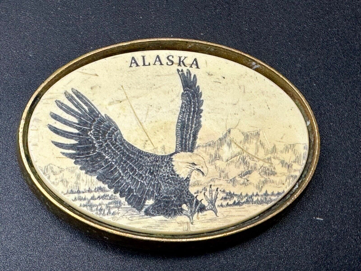 Alaska Flying Hunting American Bald Eagle faux drawing style Barlow Belt Buckle