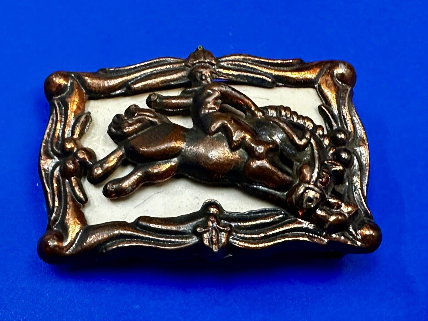 Antique Saddle Bronc Western Rodeo  Cowboy Backwards on Horse belt buckle