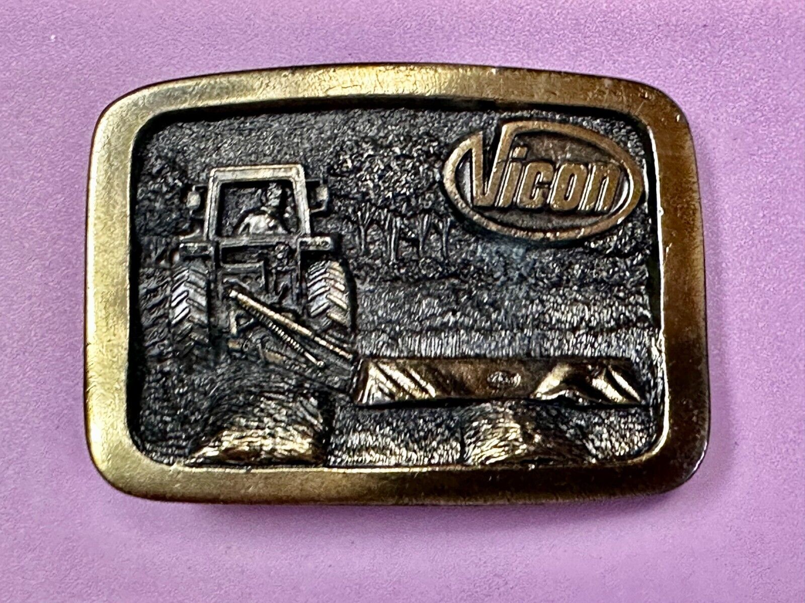 Vicon Disk Mower Tractor Promotional Belt Buckle by Premium Specialties