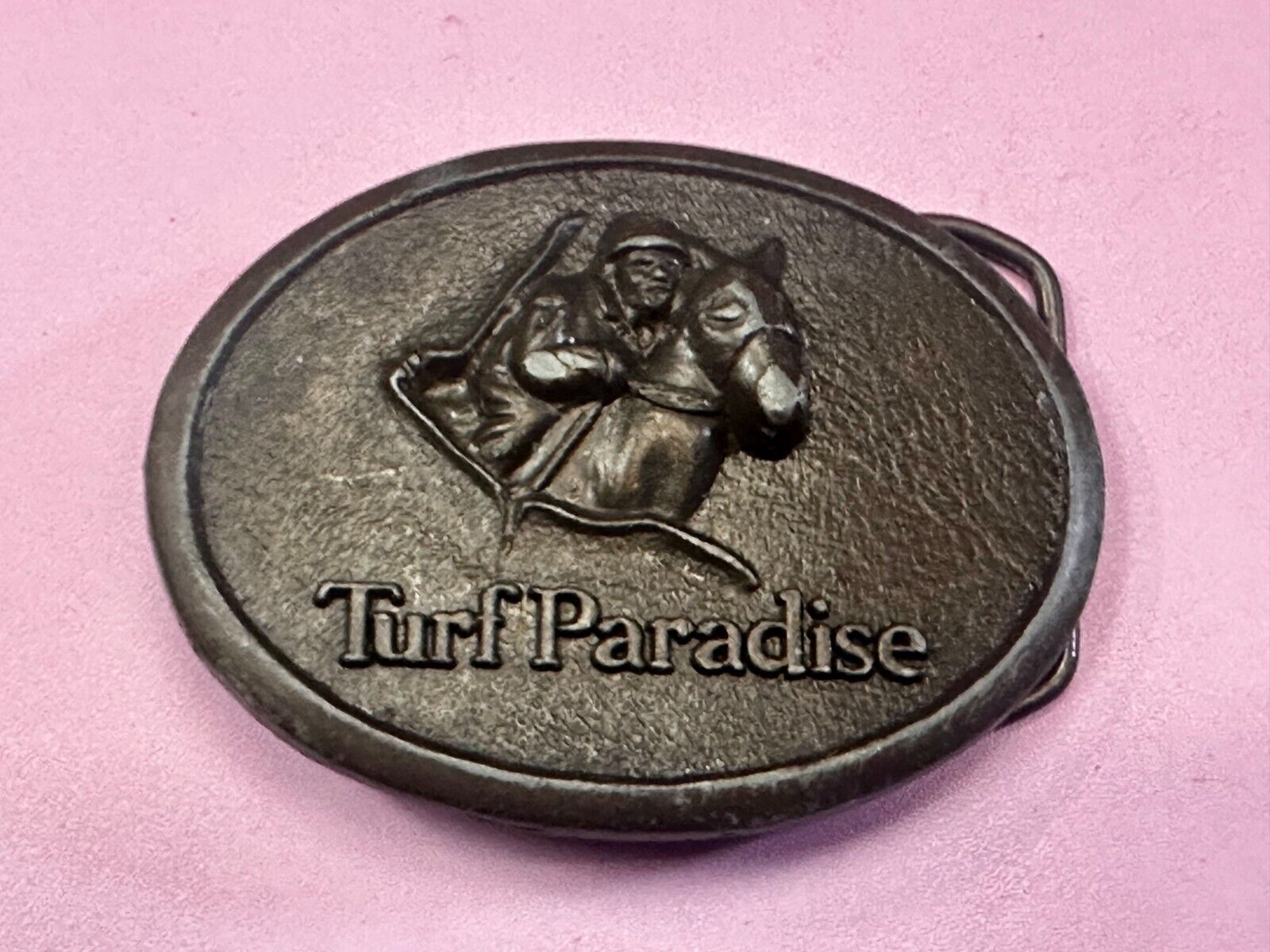 Turf Paradise Horse Racetrack Jockey Horse Racing Advertisement Belt Buckle