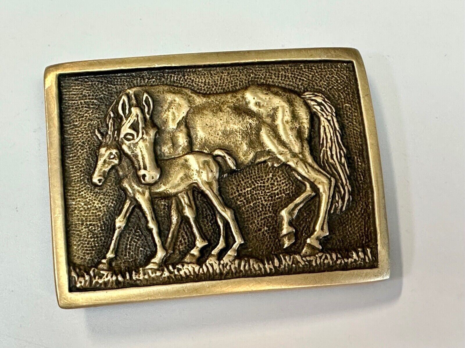 vintage Horse and Foal Colt baby vintage 1978 BTS solid brass belt buckle