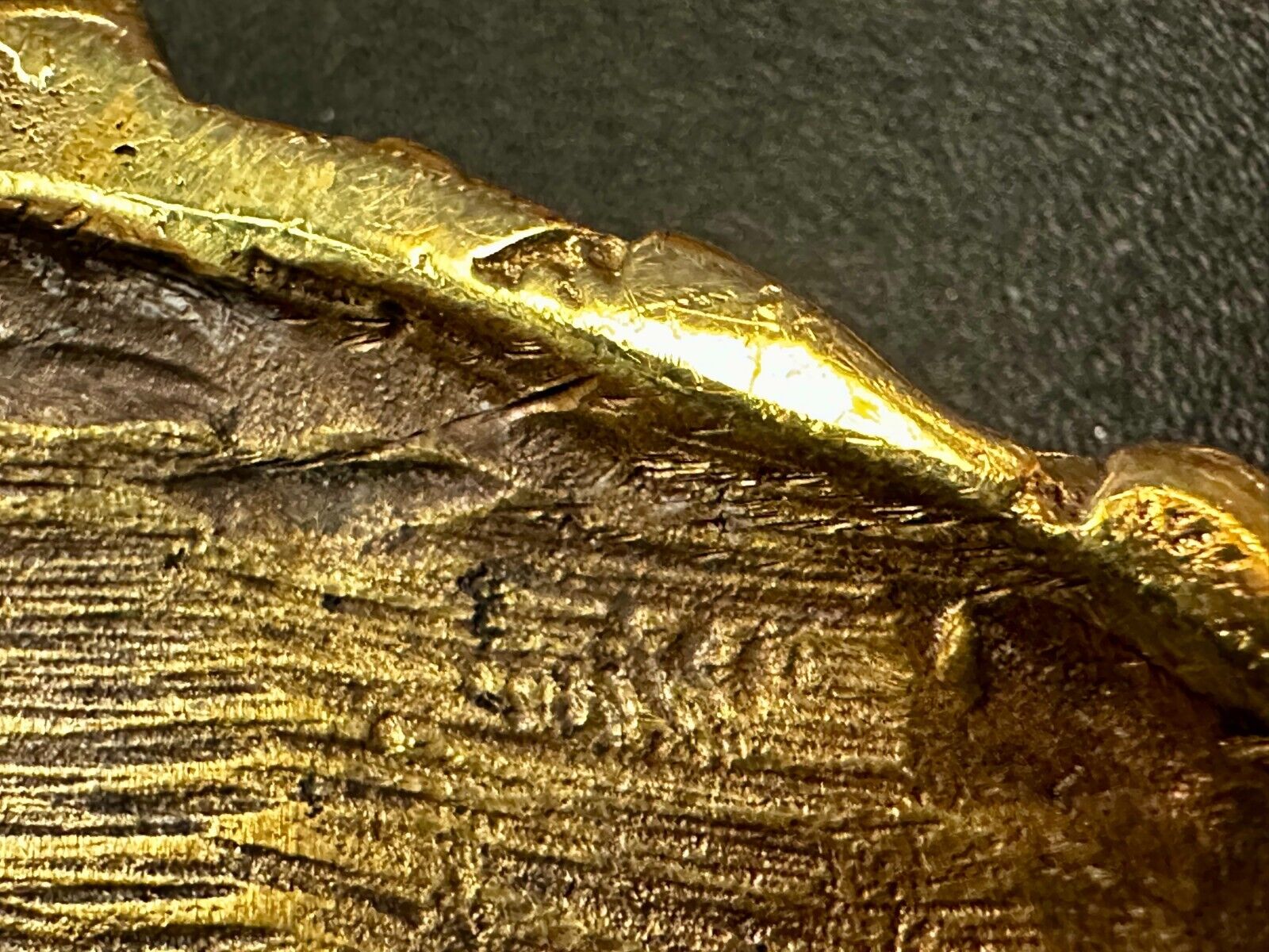 Unique Chunky Nugget Textured Brutalist Gold Tone Hippy Signed Belt Buckle