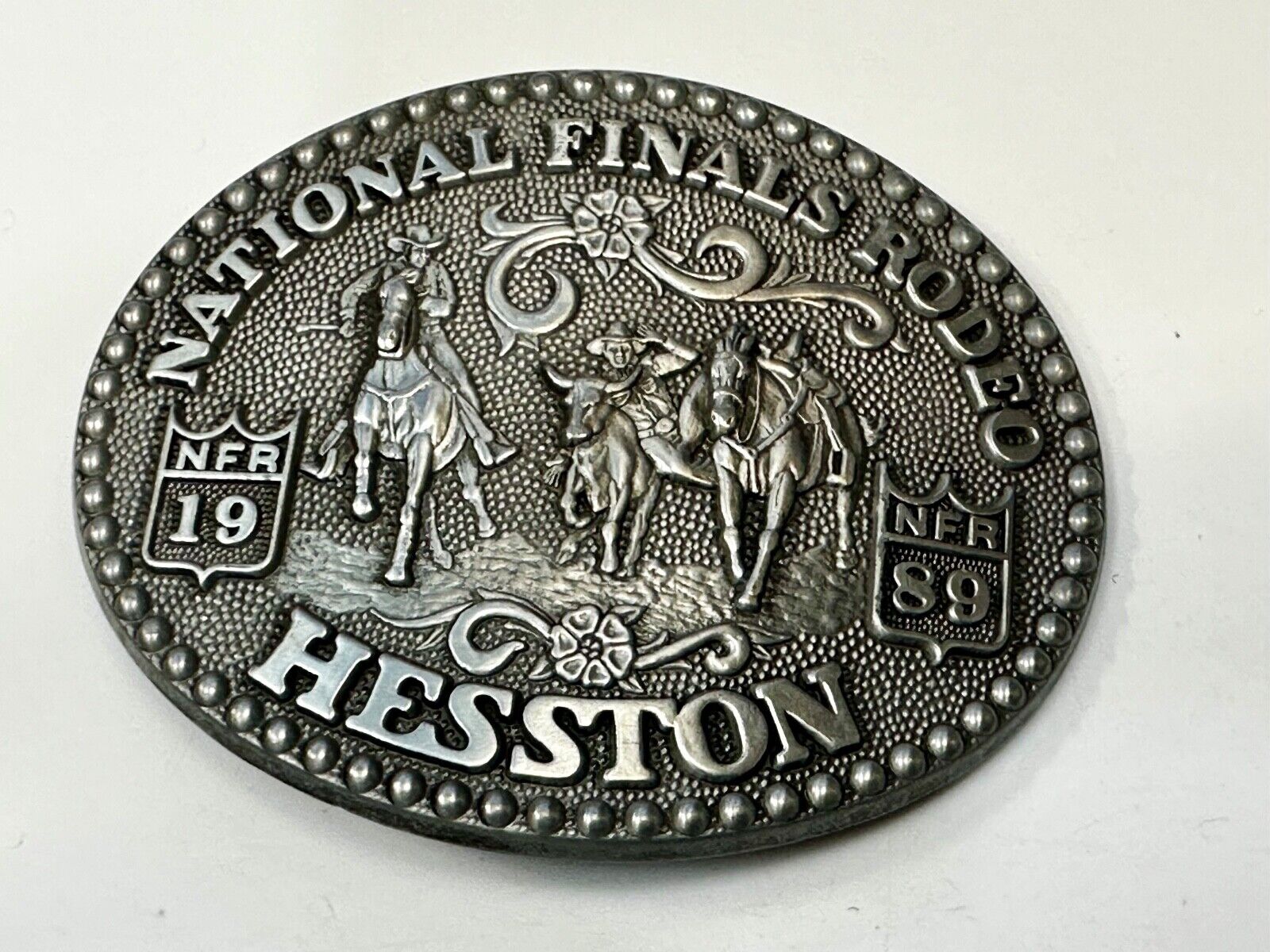 1989 NATINOAL FINALS RODEO NFR NOS Western Cowboy ADM Belt Buckle