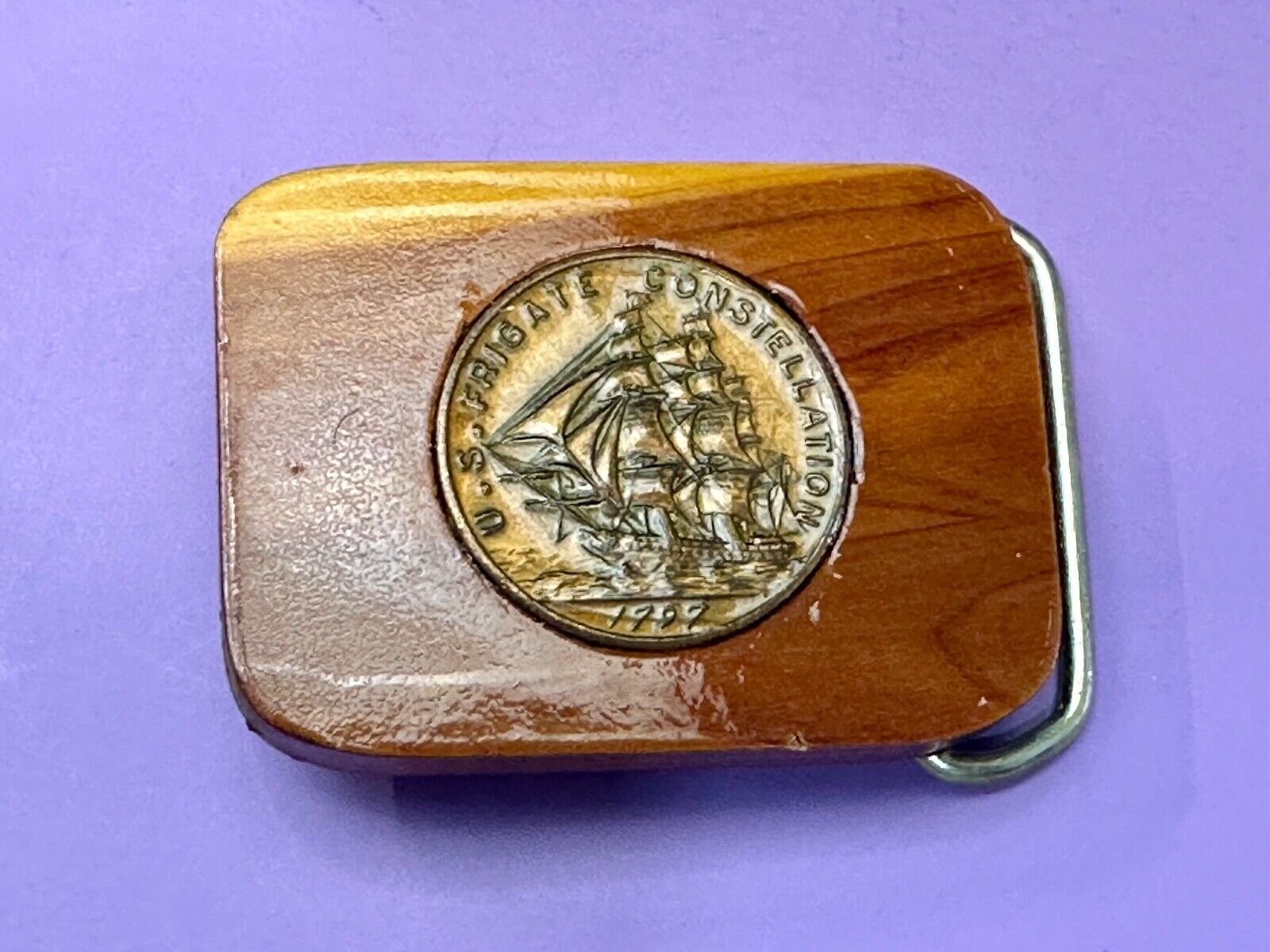 1797 USS Frigate Constellation Medal custom artisan inland to wood Belt Buckle