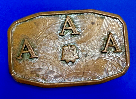 Three Letter AAA Logo Symbol Unknown? WOW Co Antique Hook-Fast Belt Buckle