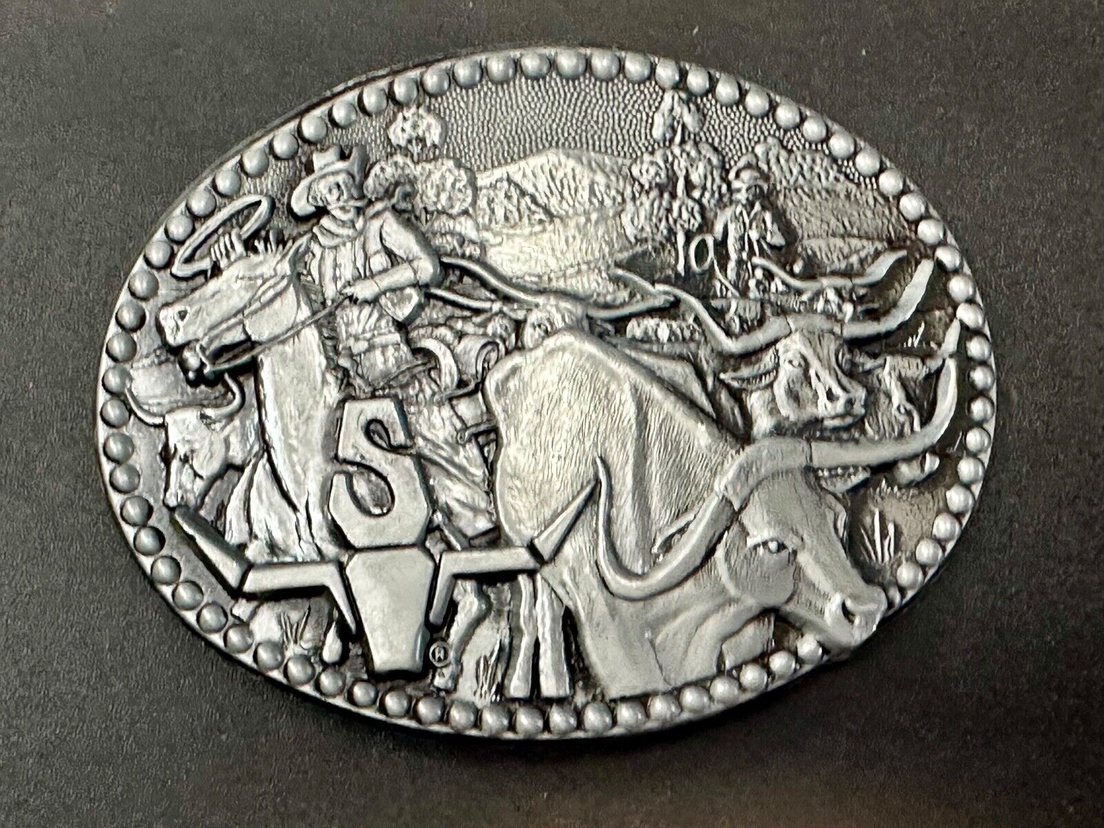 Vintage ADM Zee Series Belt Buckle Cowboys Longhorn Cattle Drives Western