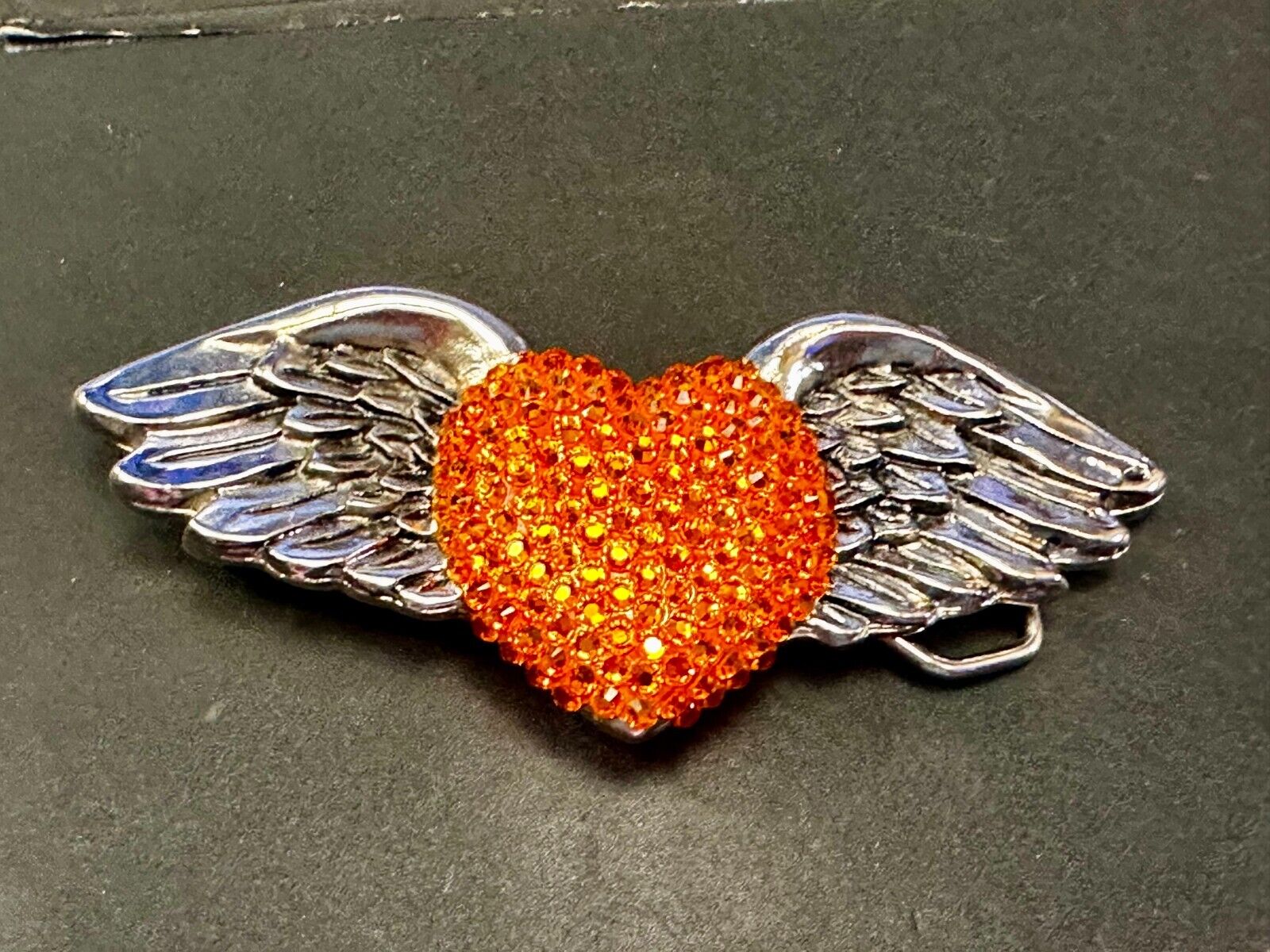 Angel Wings Orange Heart Shaped Rhinestone Covered 2001 Bridget Belt Buckle