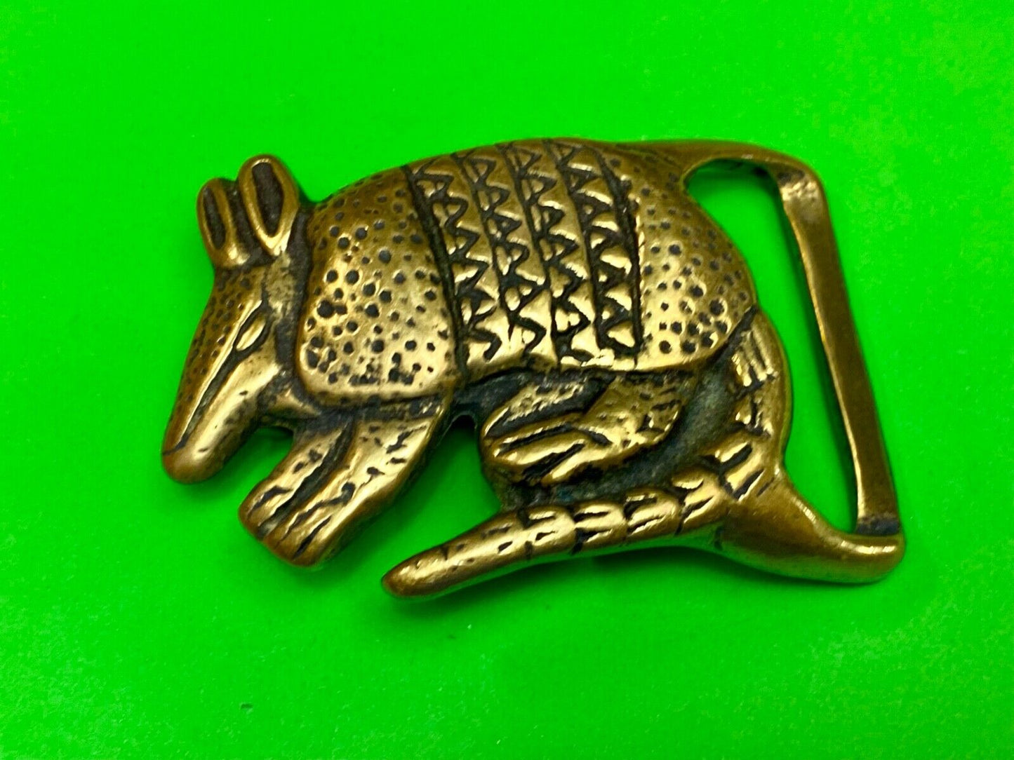 Armadillo Solid Brass Vintage Hippy style Figural Trinity Belt Buckle