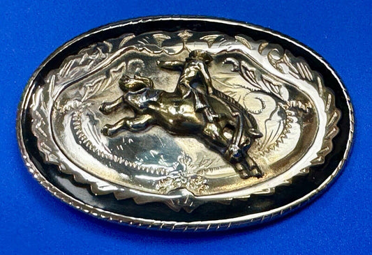 Beautiful Cowboy Saddle Bronc western black silver gold color belt buckle